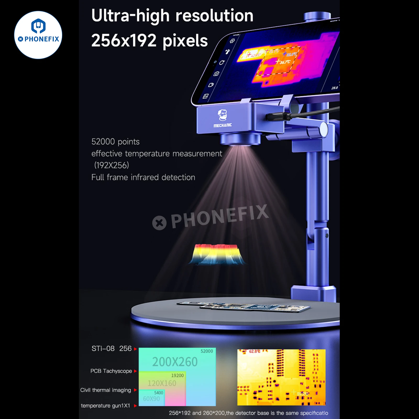 Imagem -05 - Thermal Câmera Mechanic Sti08 Imager Térmico Infravermelho para Telefone Painel Portátil Pcb Detection Circuit Board Repair Tool 256x192 3d