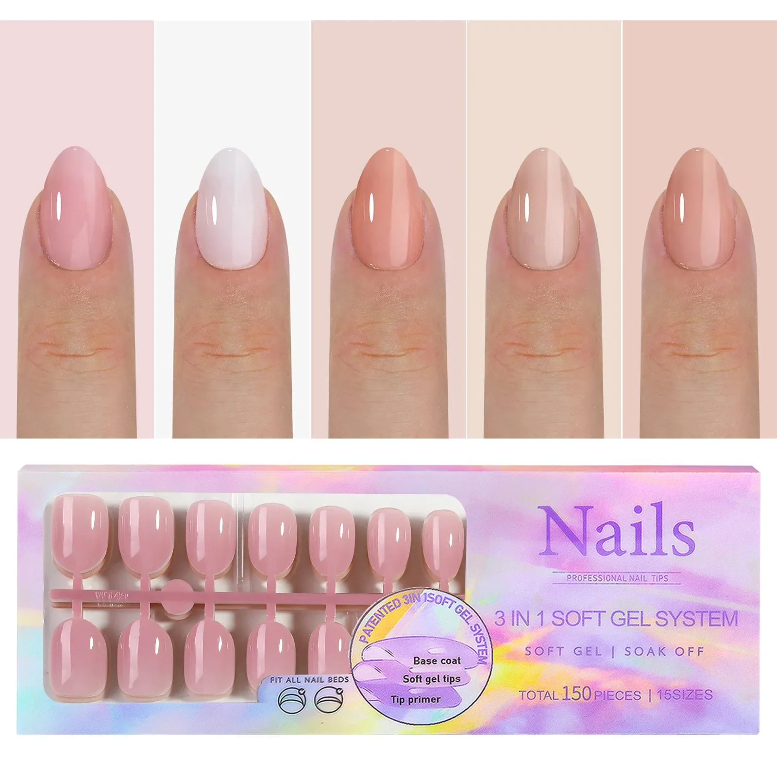24 wearable false nails shipped randomly, press-on type, almond-shaped, seamless, removable and reusable, full-coverage nails.