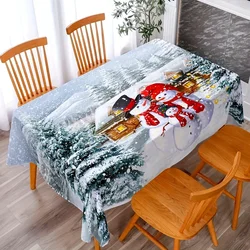 Christmas White Snowman Pattern Rectangle Tablecloth Table Decor Waterproof Tablecloth for Table Christmas Party Decorations