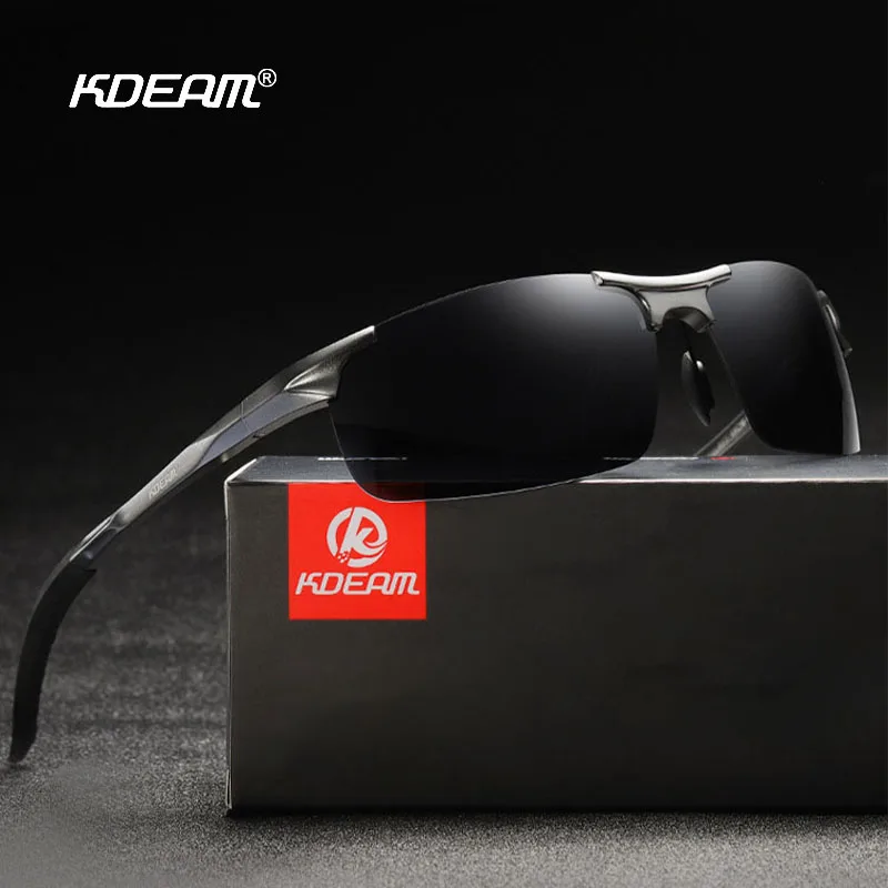 Lunettes de soleil polarisées KDEAM en aluminium et magnésium pour hommes, protection UV400, idéales pour la pêche en extérieur, résistantes au vent, sans monture