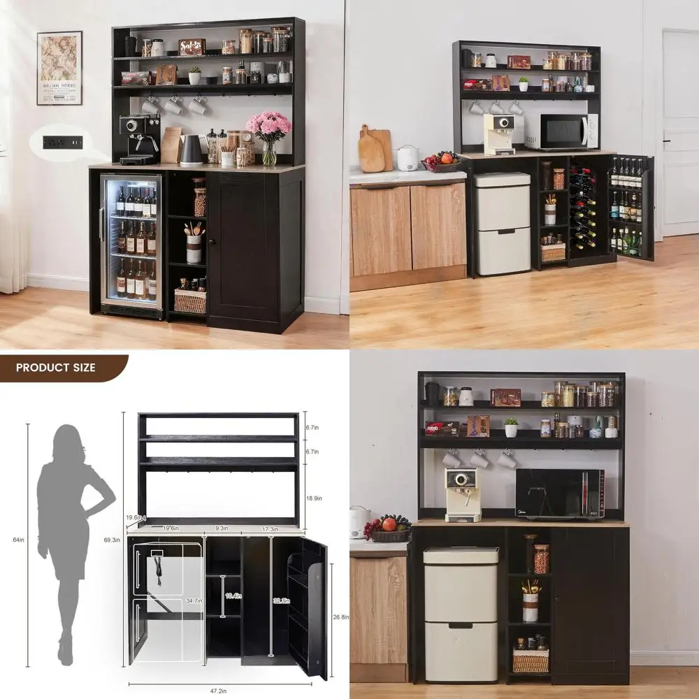 

Компактный шкаф для хранения хребта с кофейником, розеткой и полкой для микроволновой печи для таблеток, винных и напитков в общежитии