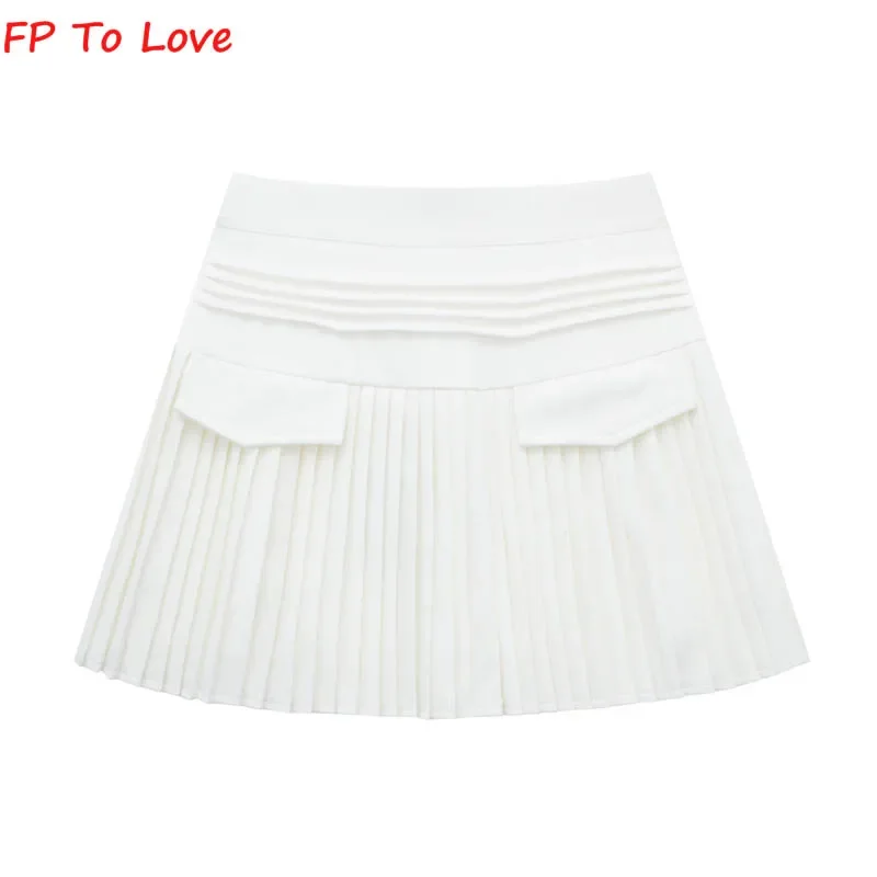 Brown Pleated Pocket Mini Skirts Sexy Woman Shorts Culotte Street Campus Outfit White Grey Black Bottom