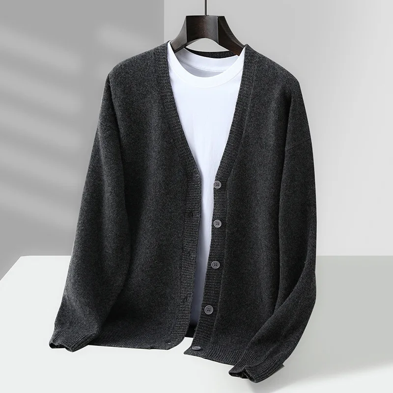 

% Wool Cardigan Men, Thickened Sweater, Korean Style Loose Casual Knitted Spring And Autumn