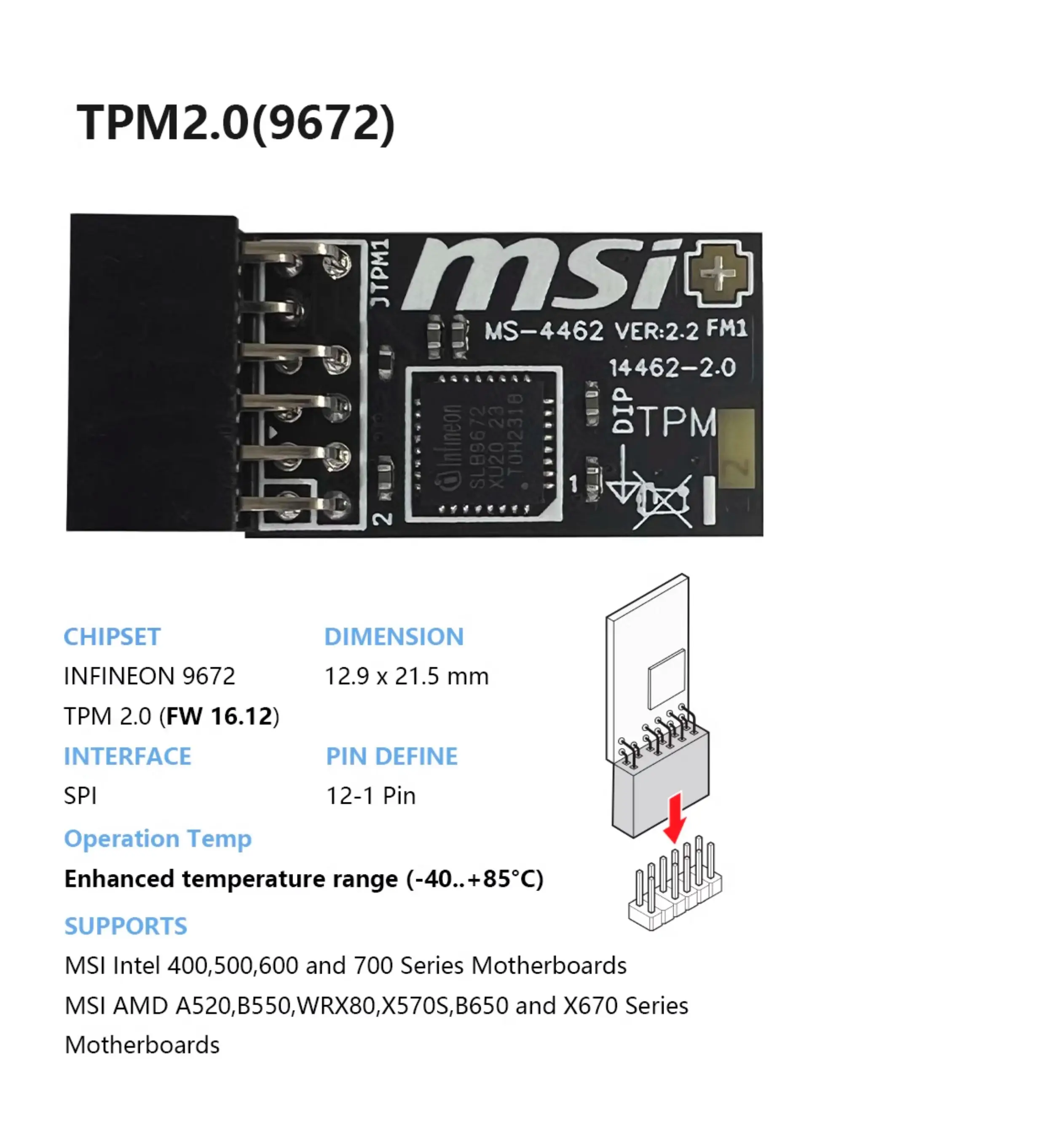 TPM2.0 MSI MS-4136-4462 Trusted Platform Module TPM Security Module