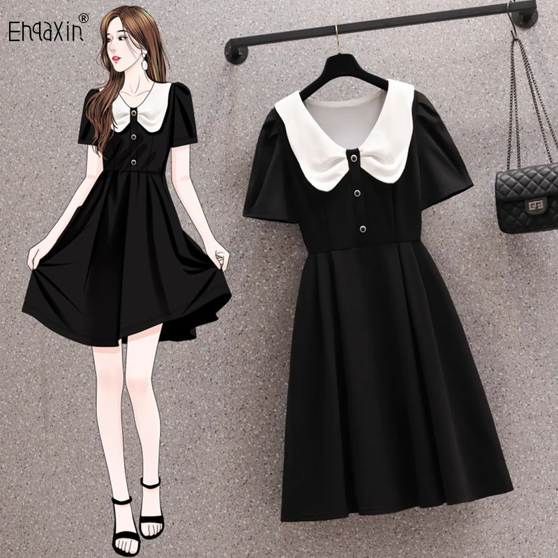 

EHQAXIN New Women's Dress Fashion Summer 2023 French Simple Loose Short Sleeve Elegant A-Line Dresses For Ladies M-4XL