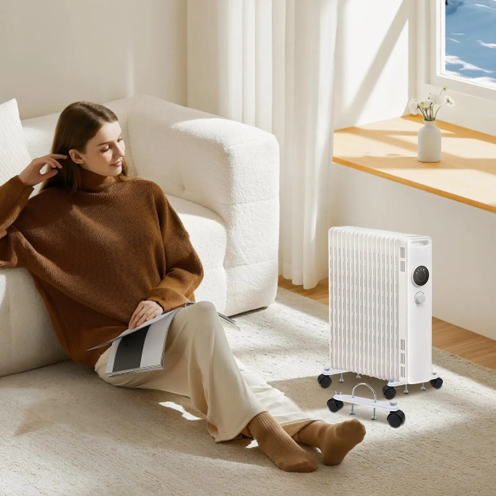 2 Pieces Mobile Radiator Stand Electric Oil Heater Caster 360 Degree Rotating Oil Heater Accessories For Home Living Room Garage
