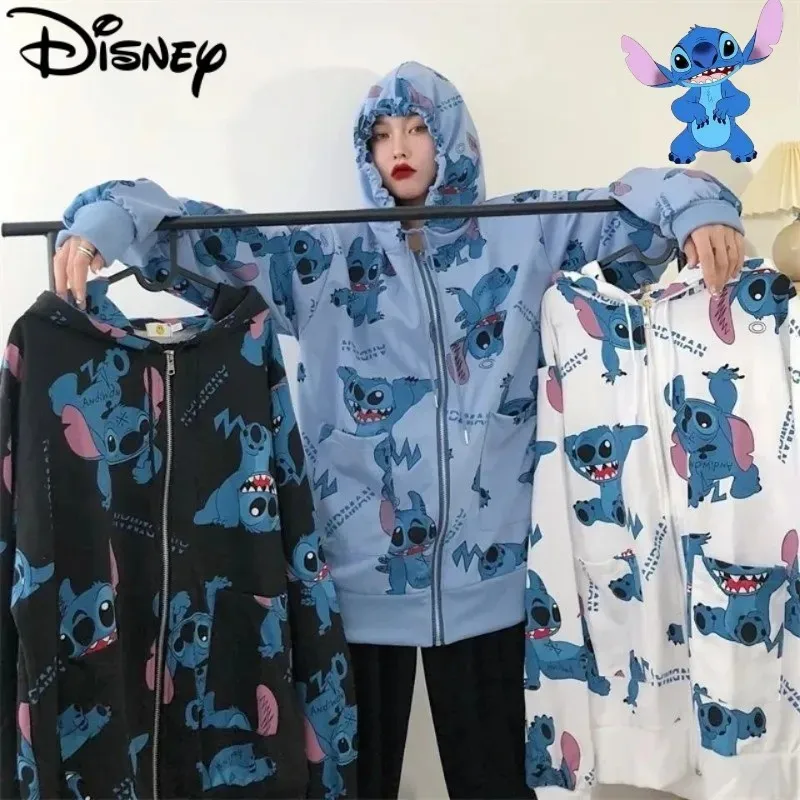 Creative Disney Stitch new cute creative cartoon pattern print statement fashion loose and comfortable hooded cardigan jacket