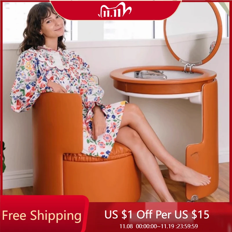 

Makeup Nordic Small Vanity Table Storage Portable Girls Luxury Makeup Bedroom Vanity Mirror Chair Corner Coiffeuse Furniture