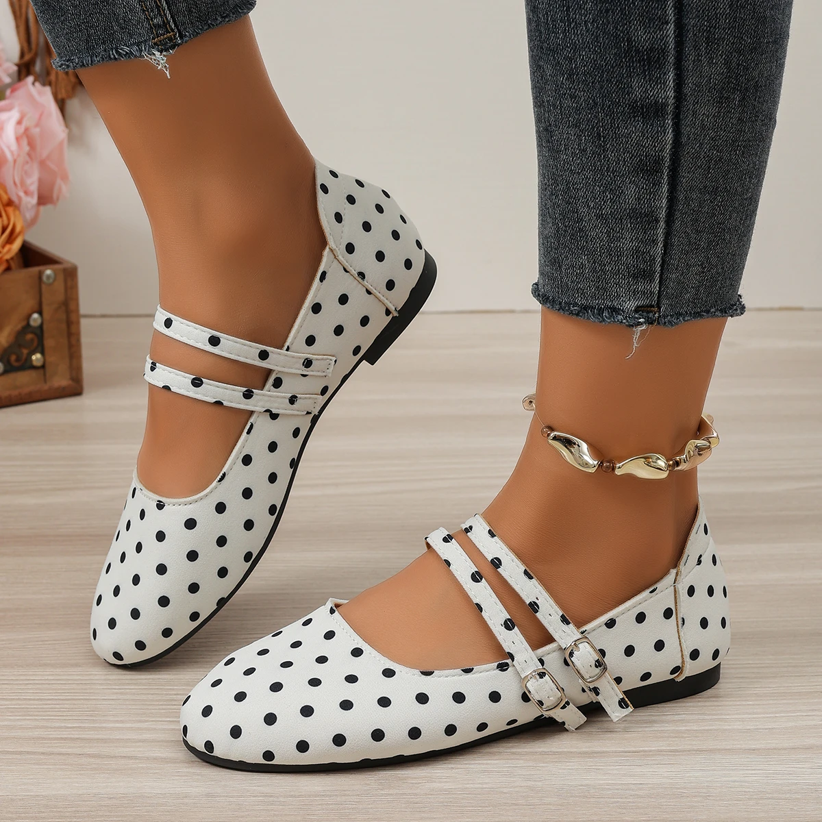 Damen Mary Jane Ballerinas mit doppeltem Riemen, runder Zehenpartie und weicher Sohle, Freizeitschuhe – Detail 17
