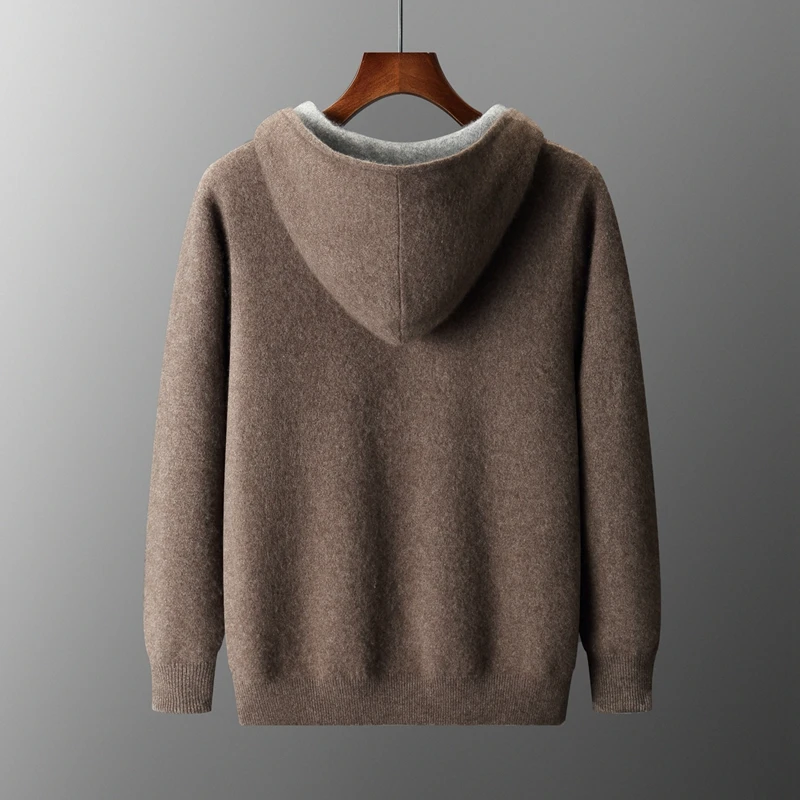 DjzDsm High end men's autumn and winter 100% cashmere knitted cardigan double-sided outerwear hooded plus size cardigan clothing