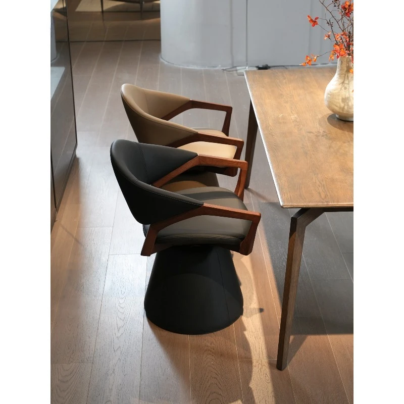 كرسي طعام دوار بسيط ومسند ظهر منزلي لغرفة المعيشة وكرسي فردي مصمم خفيف فاخر وخشب صلب عالي الإحساس #4