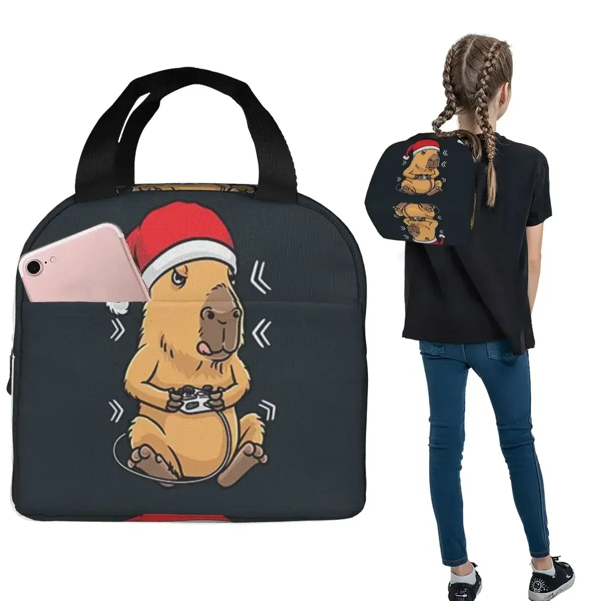 Capybara Giant Cavy Rodent Gamer Gaming Insulated Lunch Bag for Women Kids Leakproof Food Boxes Thermal Lunch Box Tote