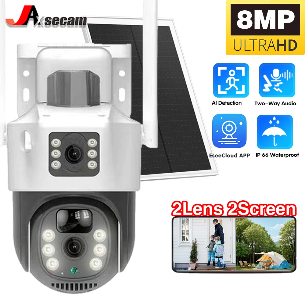 

8MP 4K Dual Lens Solar Wifi Security Cameras Wireless Outdoor WaterproofTracking Detection CCTV Monitoring Low Power EseeCloud