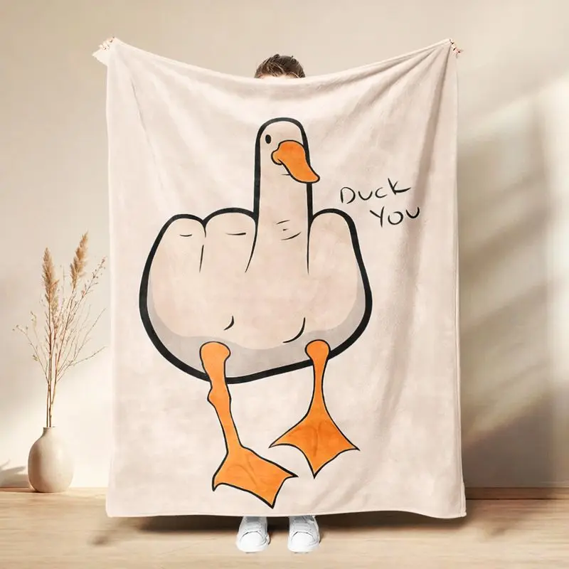 VIKAMA Funny Duck You Meme Flannel Air Conditioner Throw Blanket Middle Finger Duck Print Soft Warm Teen Bedroom Sofa Decor