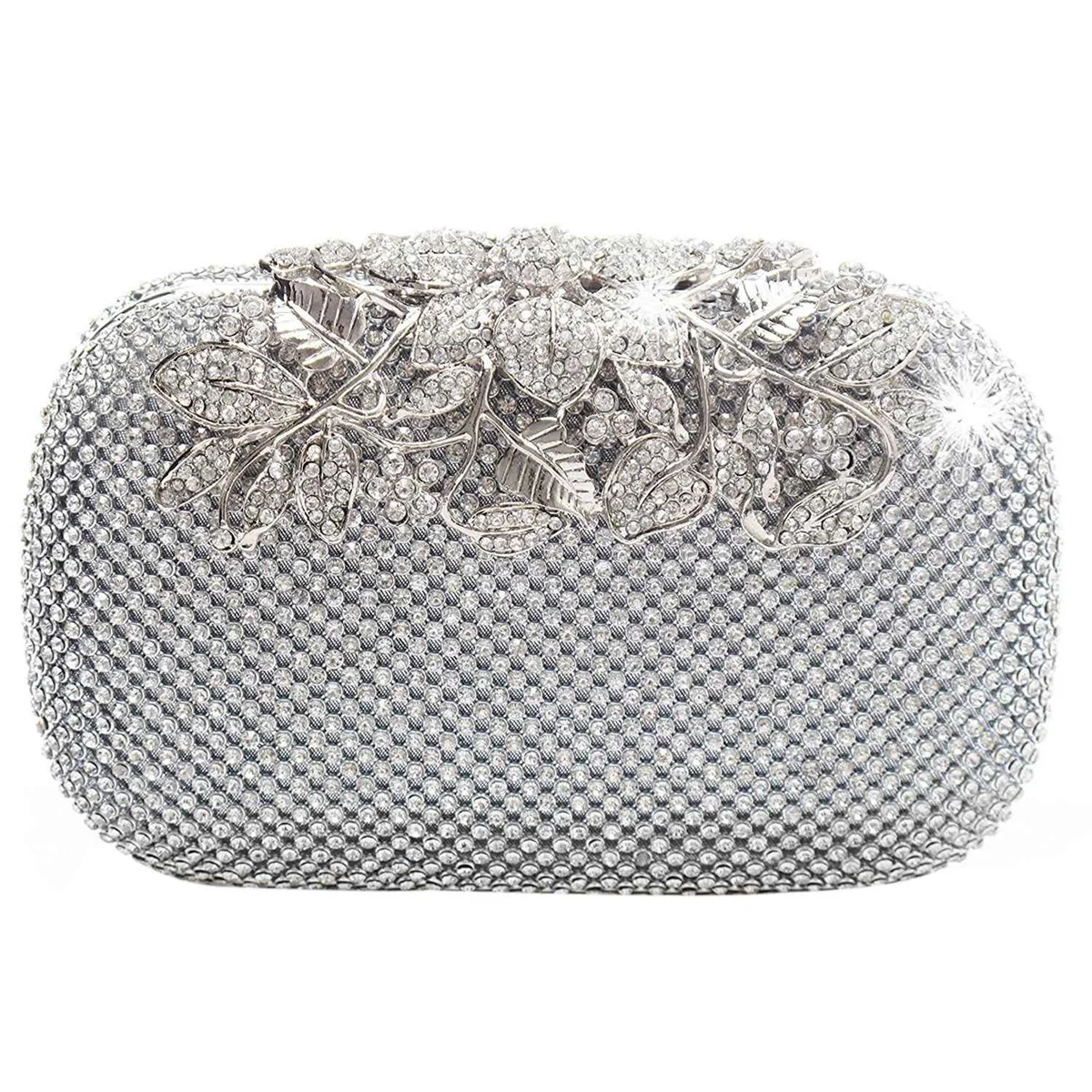 New Unique Clasp Silver Diamante Crystal Diamond Evening bag Clutch Purse Party Bridal Prom