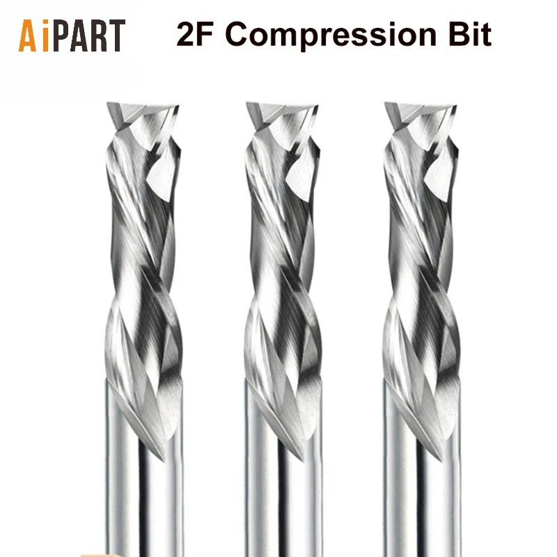 aipart 2 Flutes Compression End Mill Solid Carbide UP&DOWN Milling Cutter Carbide Bit for Melamine Double Veneer Board Hard Wood