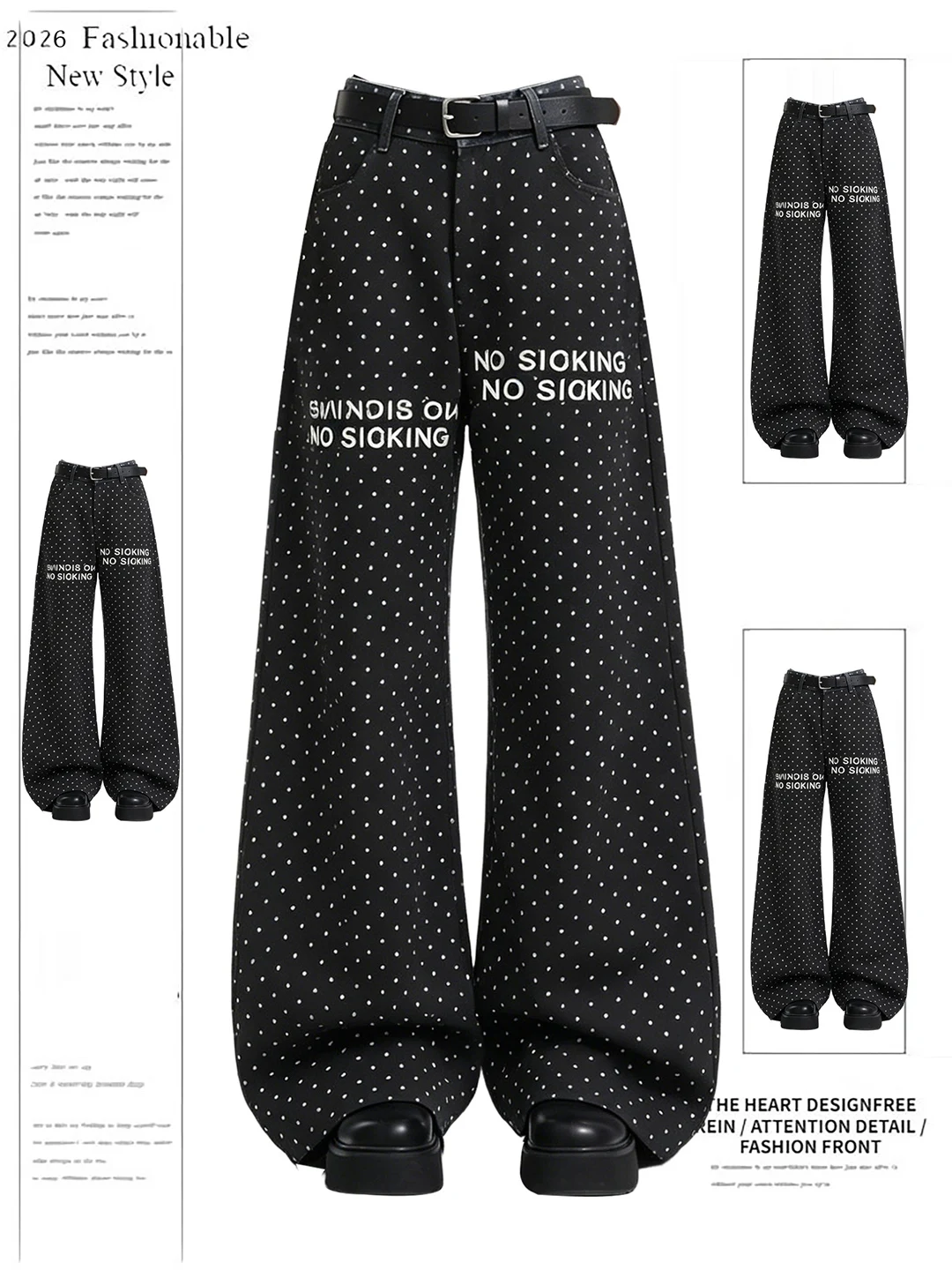 

Dark Design Polka Dot Micro Flared Denim Jeans Summer 2026 New Style High Waist Wide Leg Pants Black Slimming Effect Casual Wear