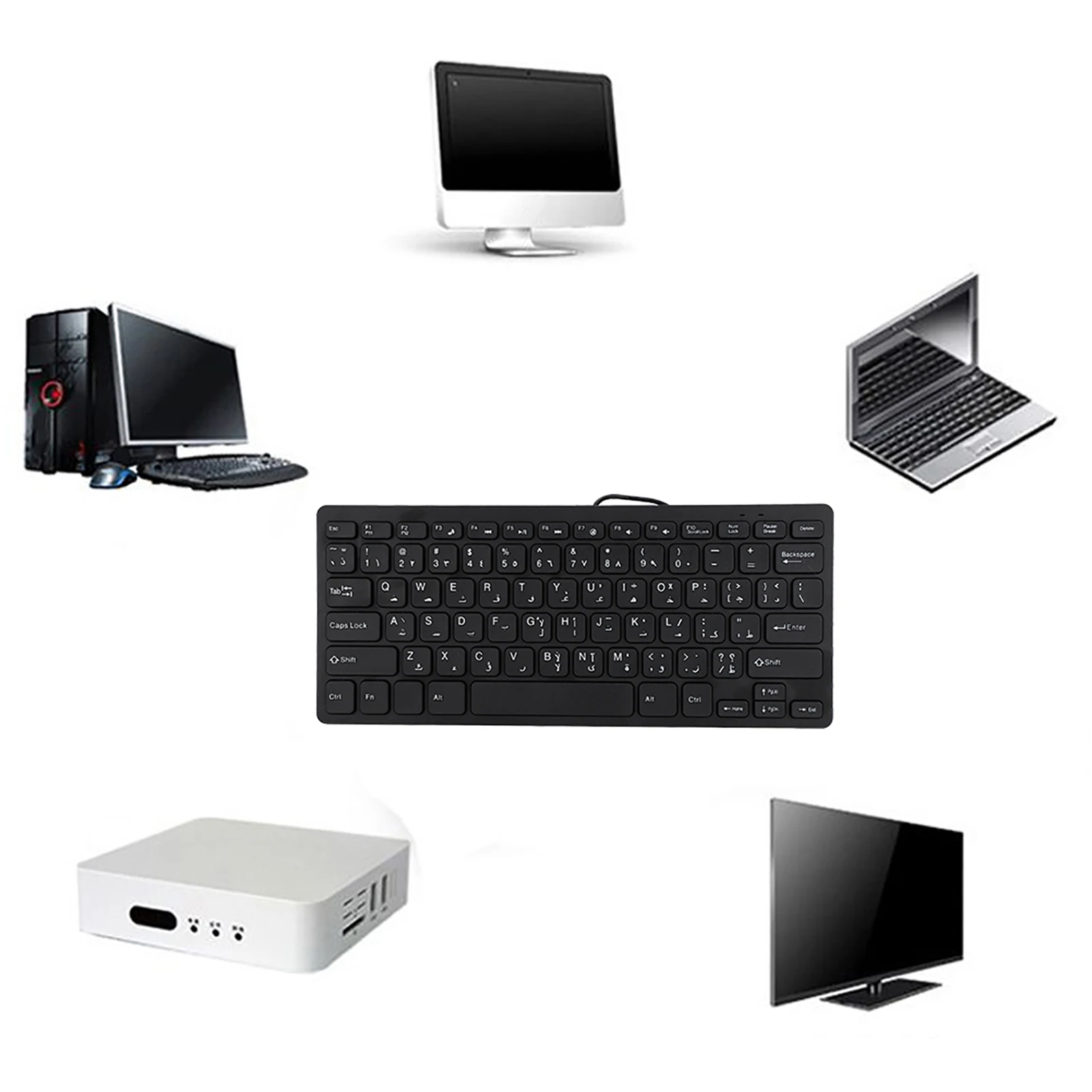 Ultra Thin Keyboard 78 Keys Wired Mini Portable Arabic Keyboard USB Interface for Computer Desktop