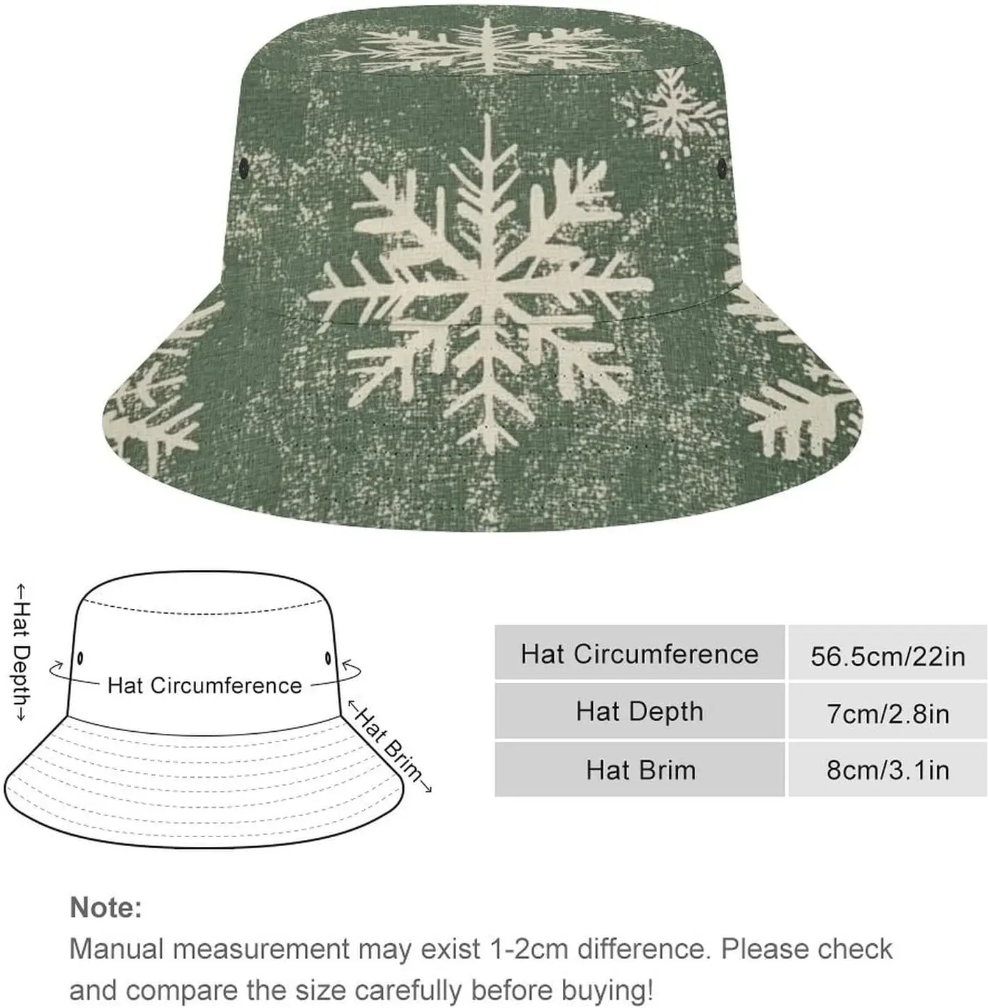 خمر صياد قبعة الأخضر/الأبيض ندفة الثلج الصيف دلو القبعات لطيف دلو القبعات في الهواء الطلق الصيف السفر المشي لمسافات طويلة الشتاء ندفة الثلج