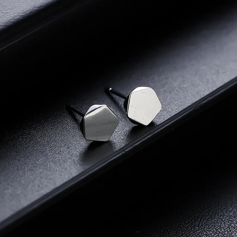 Brushed Hexagonal Flat Geometric Stud Earrings Stainless Steel Minimalist Simple Daily Ear Piercing Jewelry