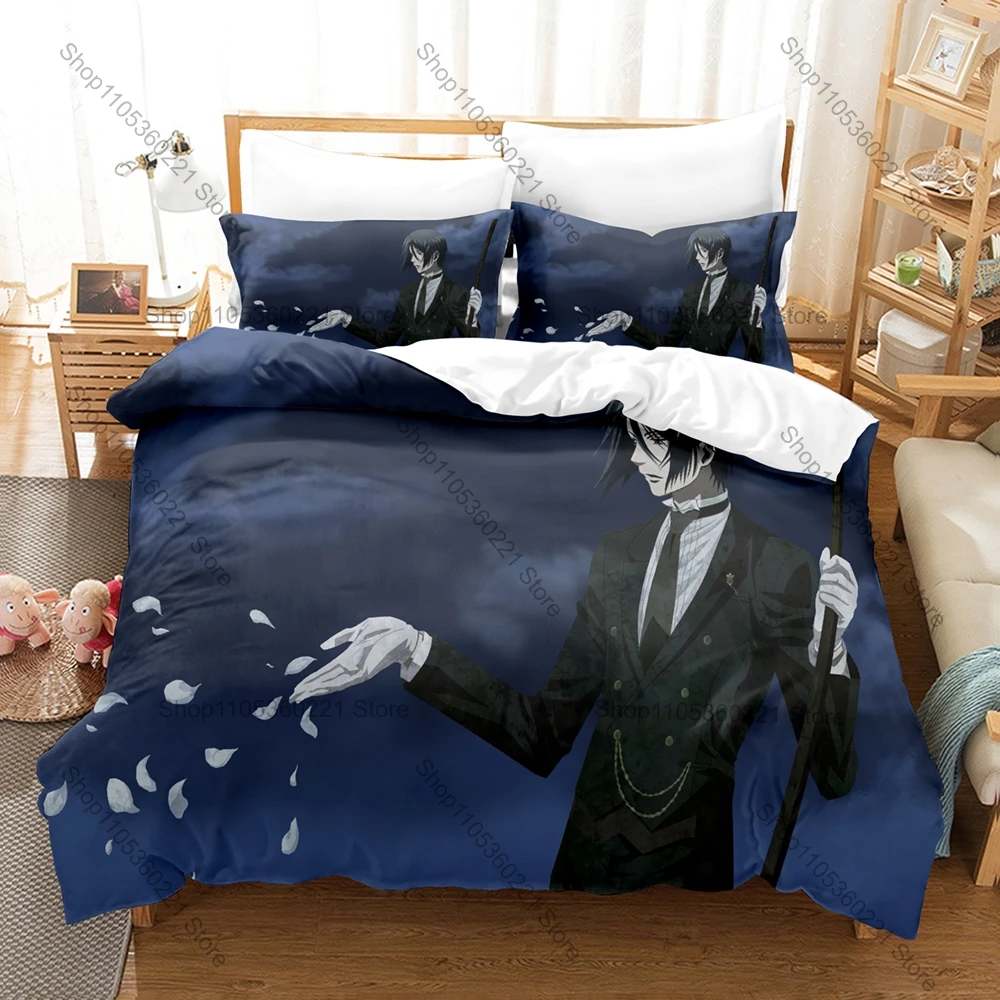 Black Butler Kuroshitsuji Victorian Gothic Dark Fantasy Anime 3D Bedding Set Includes Duvet Cover + 2 Pillowcases Demon Butler