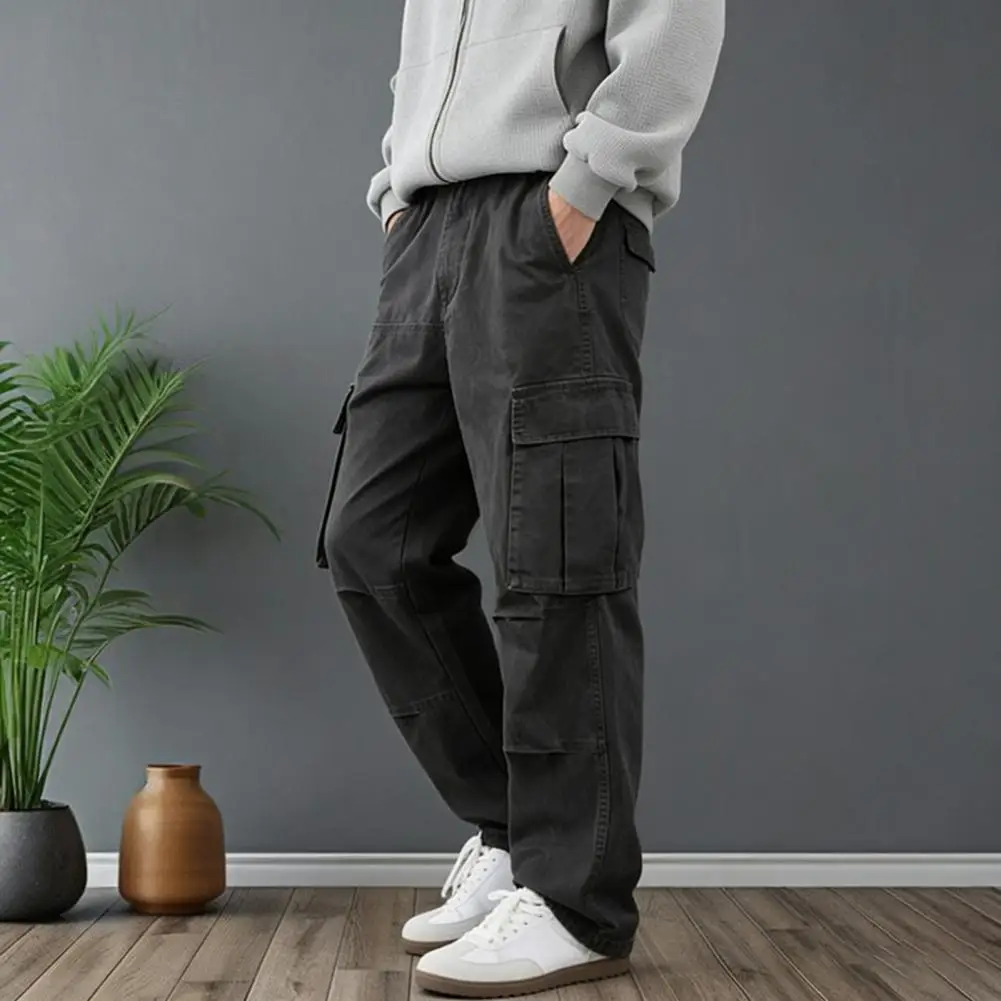 

Мужские прямые брюки карго из хлопка с множеством накладных карманов, свободные повседневные уличные брюки, рабочие брюки для мужчин для походов и тактических задач