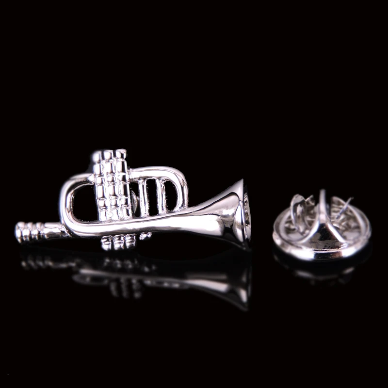 Men\'s brooch copper material Music equipment trumpet design suit coat lapel pin hat backpack badge women\'s jewelry accessories