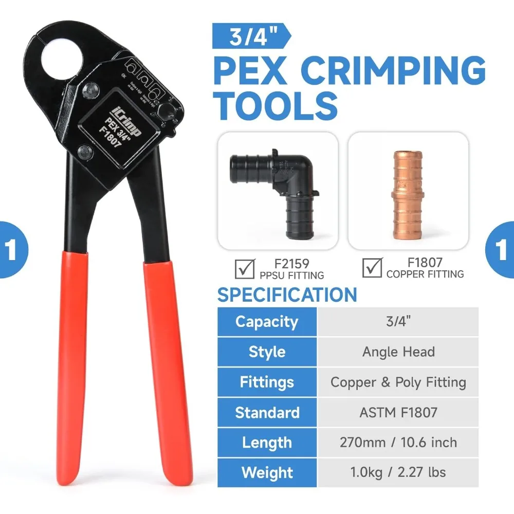 

IWS-1807CN PEX Crimping Tool Kit with PEX Crimpers, PEX Tubing Cutter, for 1/2’’ & 3/4’’ Copper Crimp Rings
