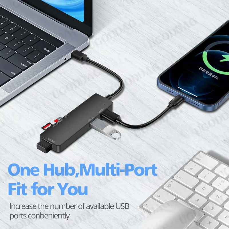 5 in 1 USB Hub USB C 3.0 Card Reader USBC Adapter Type C Splitter TF SD 3Port USB Extender PC Computer Laptop Accessories