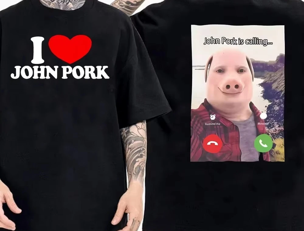 2026 New John Pork Family Matching Oversized Unisex TShirt Funny Cartoon Pig Front Back Print Cotton Short Sleeve Streetwear Tee