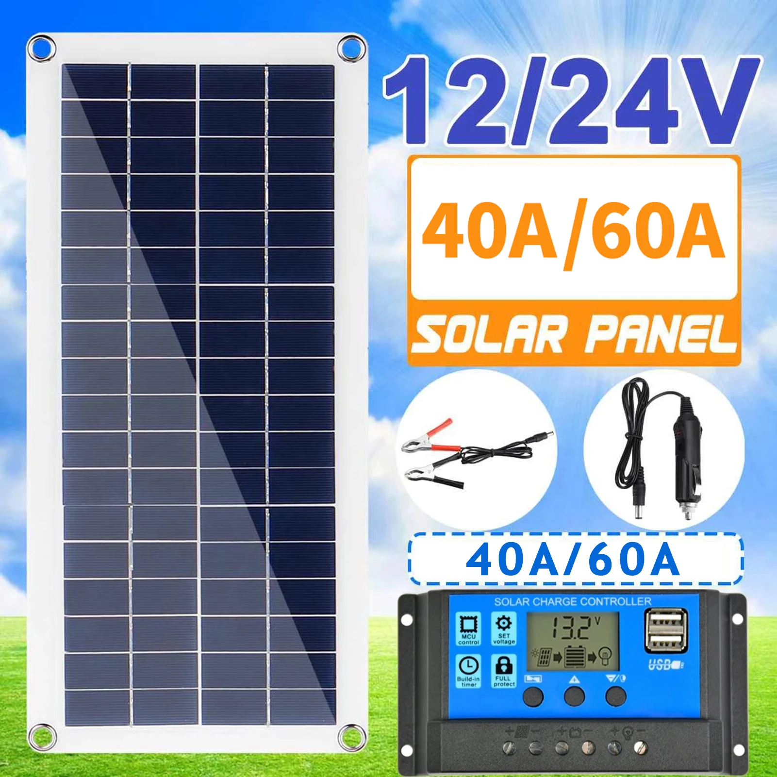 12V Solar Flexible Panel Lightweight Photovoltaic Panel System with Controller 20W Power for Cellphone Charging RV Car Powered