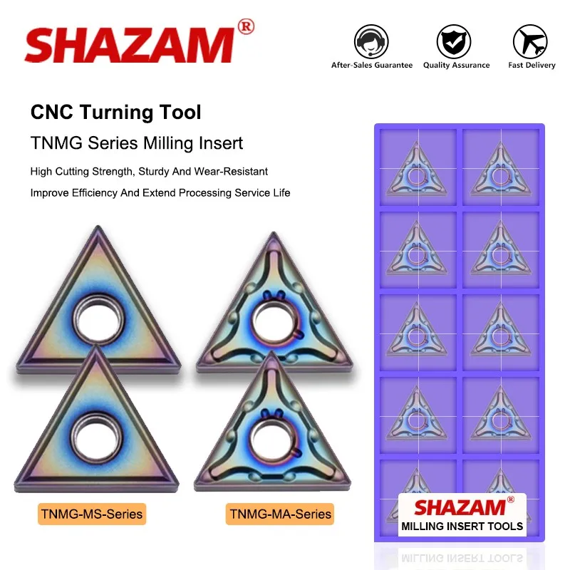 

SHAZAM 10PCS Cylindrical CNC Turning Tool TNMG160404/160408-MA/MS Colorful Carbide Milling Insert