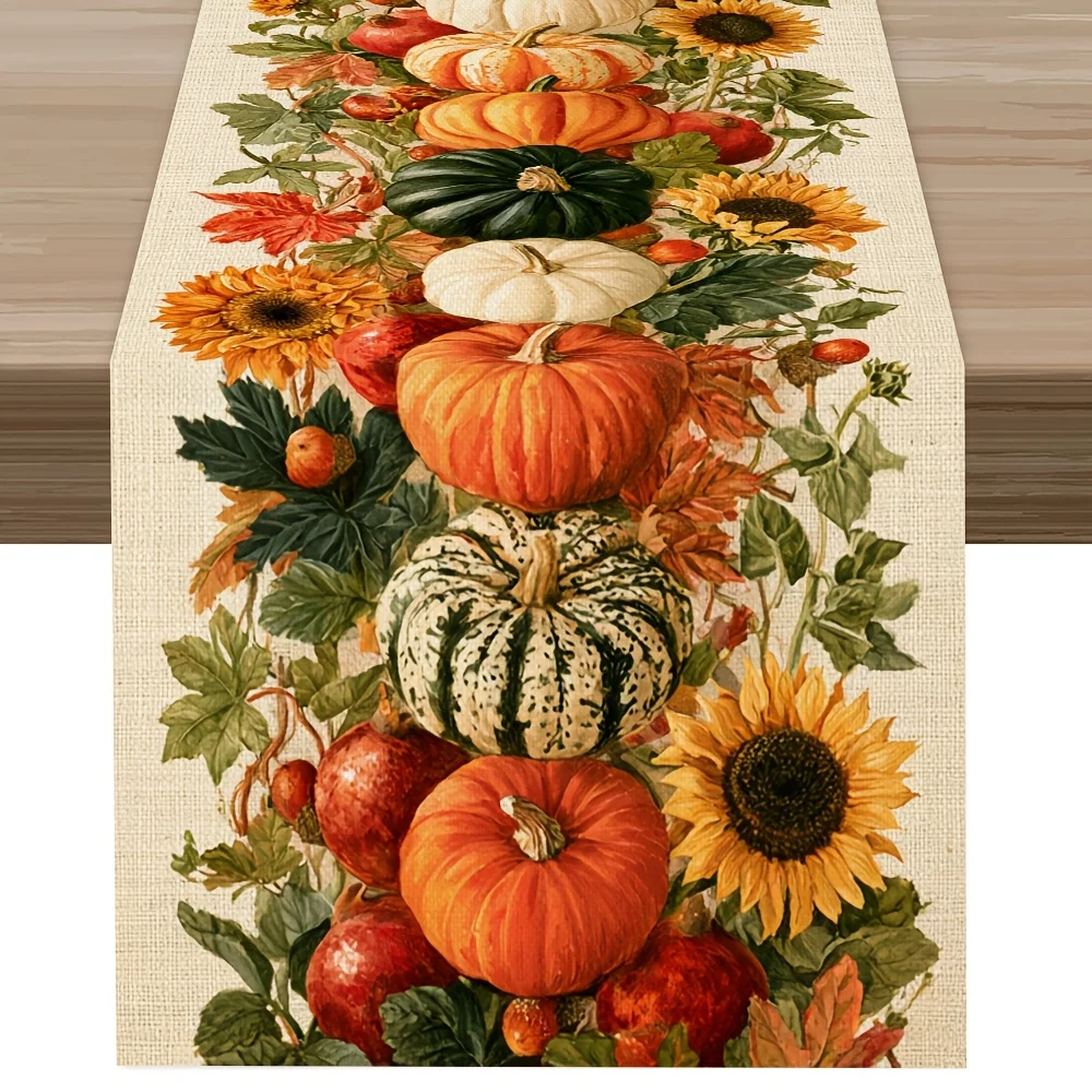 Fall Table Runner Pumpkin Sunflower Harvest Print Multi Sizes Tablecloth Dining Table Kitchen Living Room Thanksgiving Home Deco