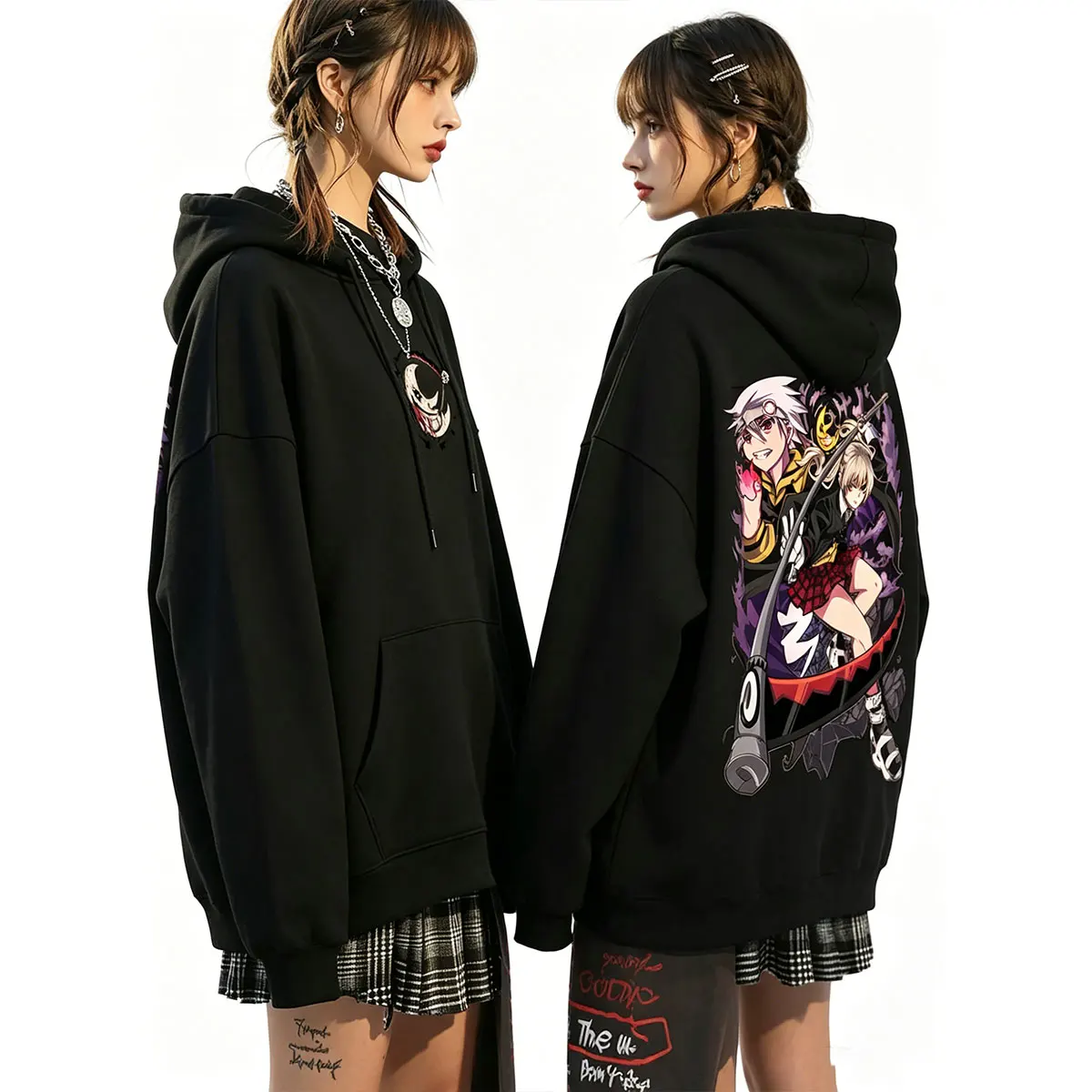 Anime Soul Eater Maka Albarn Soul Evans Graphic Hoodie Male Retro Manga Pullover Hoodies Men Women Fashon Oversized Streetwear