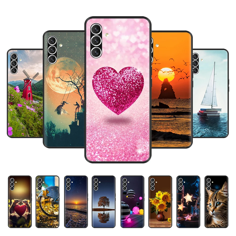 

For Samsung A14 Case A 14 M14 5G Phone Cases for Samsung Galaxy A14 A145F Heart Black Silicone Back Cover GalaxyA14 M 14 Fundas