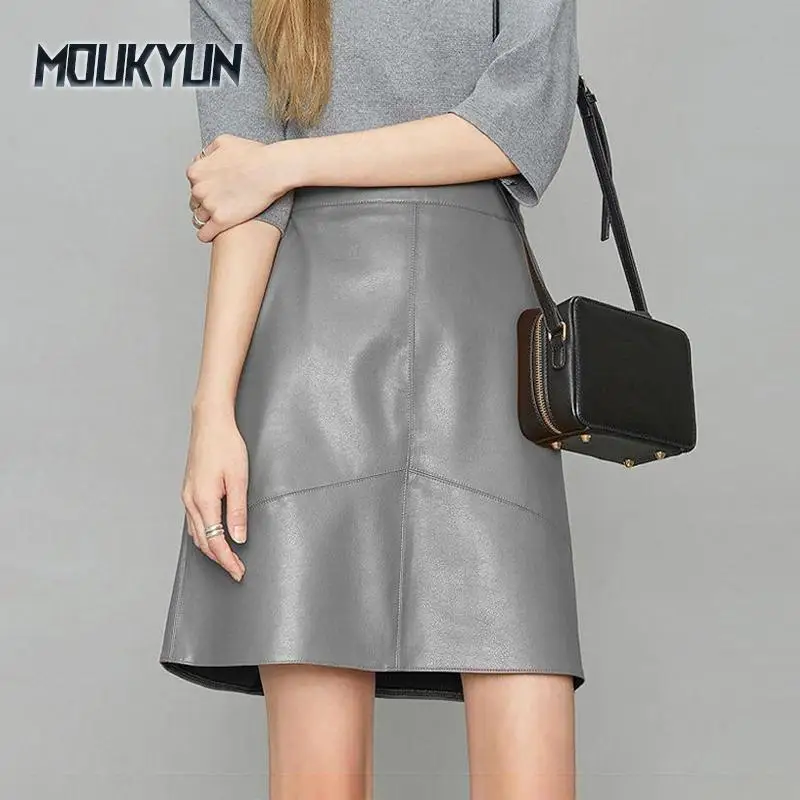 ارتفاع الخصر التنانير الصغيرة النساء أزياء الكورية نمط ألف خط بو الجلود تنورة السيدات الإناث Fladas #1