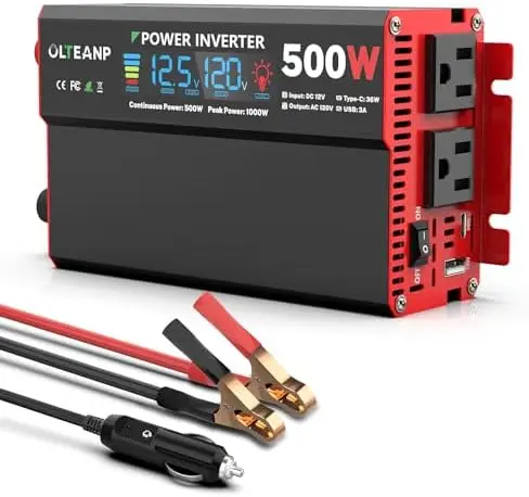 

500W Power Inverter 12V to 110V with USB & Type-C for Car, Home, Travel