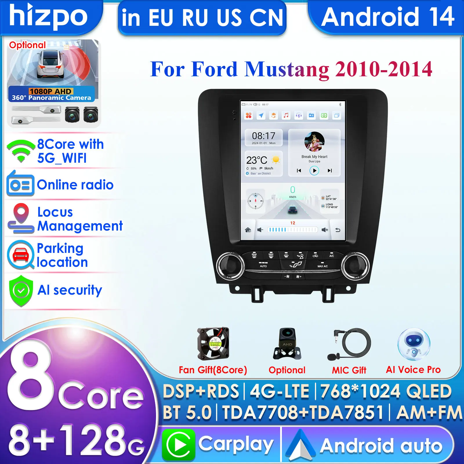 Hizpo Android voor Ford Mustang V S-197 2010-2014 Radio Stereo Scherm Multimedia Carplay Auto Speler GPS navigatie