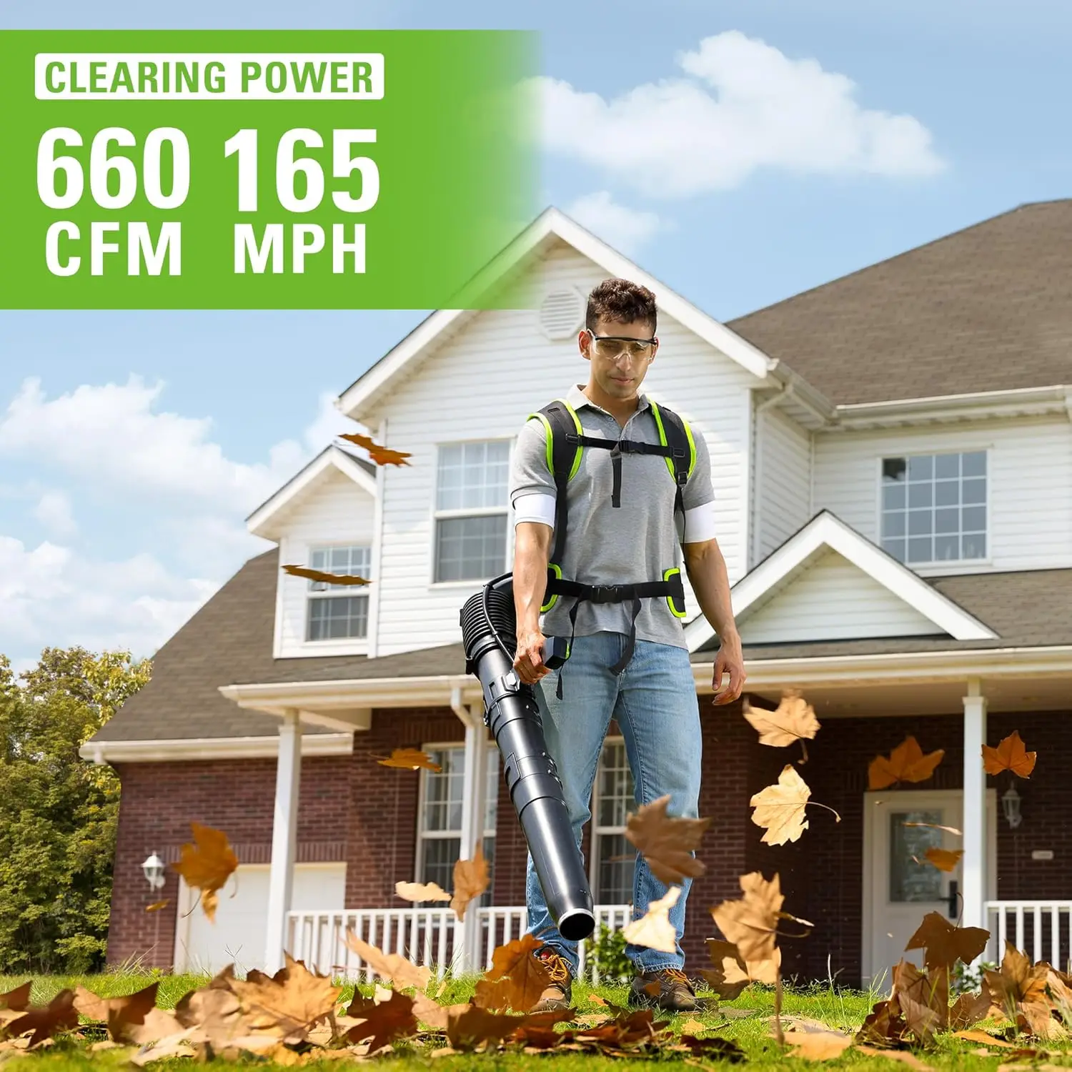 

40V (165 MPH / 660 CFM / 75+ Compatible Tools) Cordless Brushless Backpack Leaf Blower, 8.0Ah Battery and Charger Included