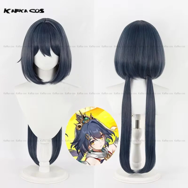 Juego Honkai Star Rail Yunli Peluca de Cosplay, cabello largo azul oscuro de 80cm, pelo sintético resistente al calor para mujeres y hombres, Halloween