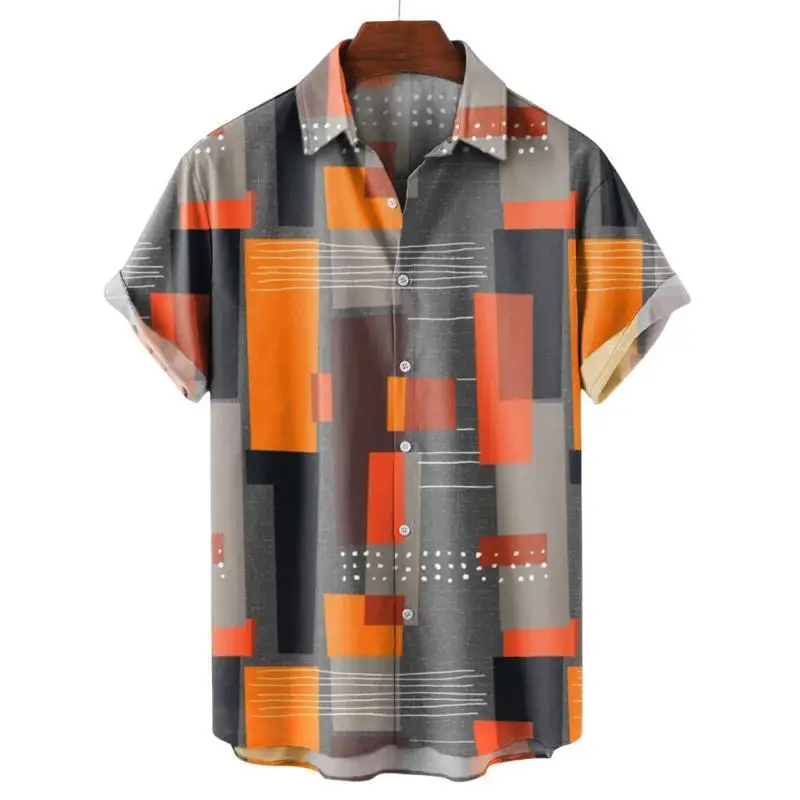 Men\'s Summer Plaid Printed Vintage Hawaiian Oversized Short Sleeve Shirt Harajuku Resorts Floral Fashion Funny Clothes Top Y2k