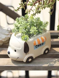 Food Truck Animal Small Plant Pot Resin Succulent Planter for Home Office Desk Mini Ornament Fairy Garden Flowerpot Decoration