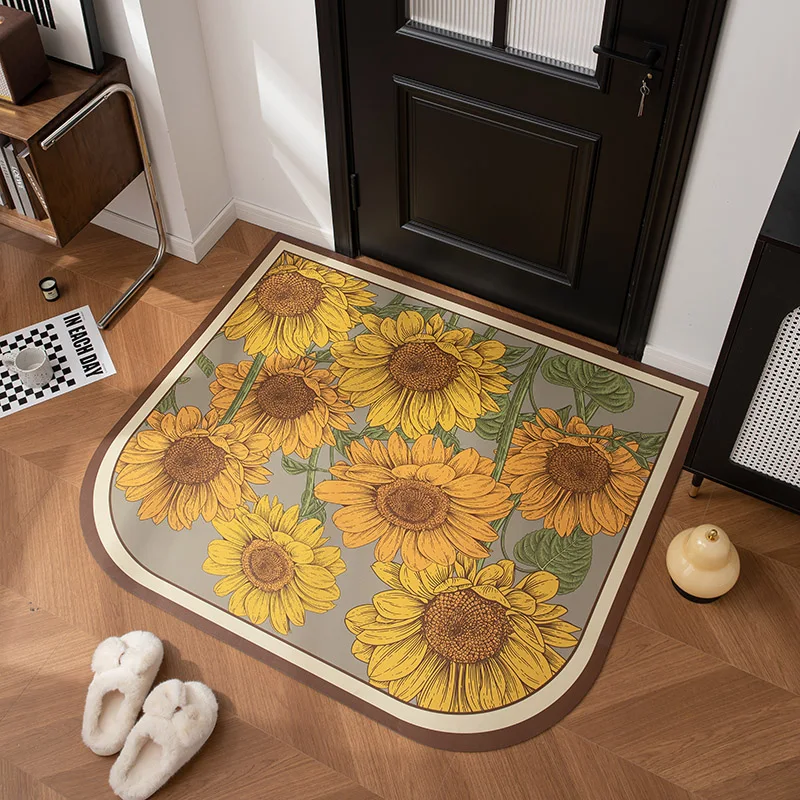 

Doormat Retro Flower Sunflower Non-Slip Half Circle Area Rug Durable Washable Runner Mat
