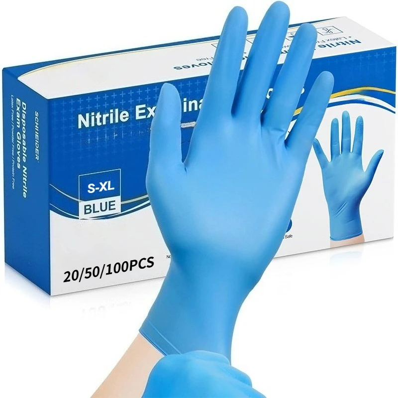 20/50/100PCS Blue Nitrile Gloves Disposable Nitrile Gloves Waterproof Hairdressing Kitchen Cleaning Pet Cleaning Tattoo Tools