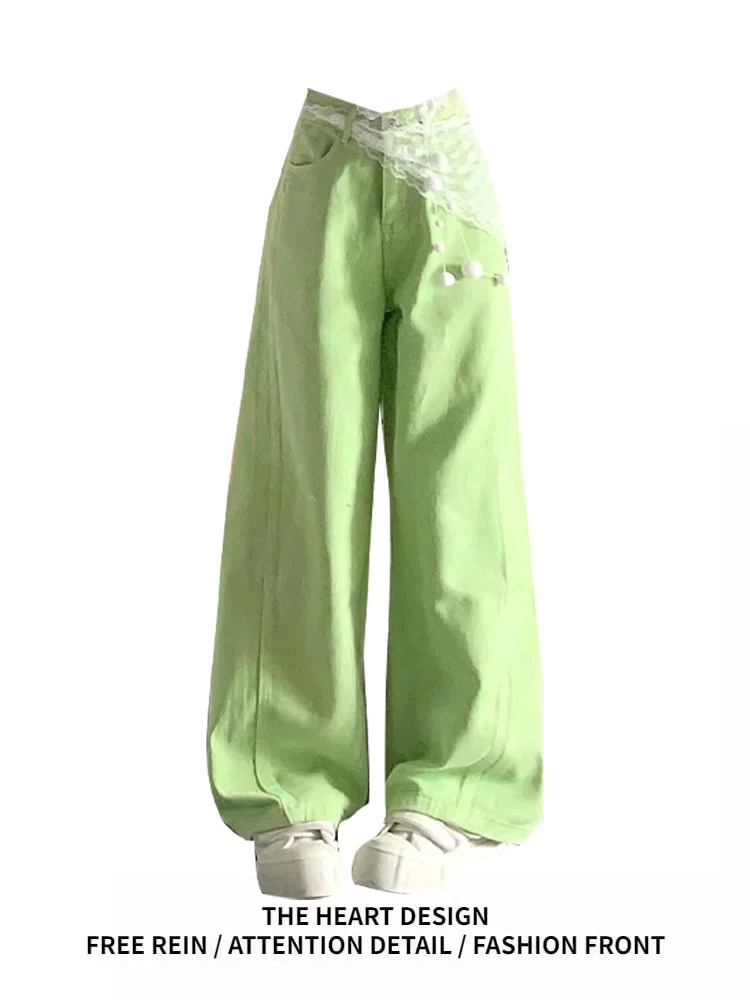 

Джинсы с высокой талией и широкими штанинами, женские летние свободные утягивающие драпированные прямые длинные брюки, повседневная одежда с выцветшим эффектом