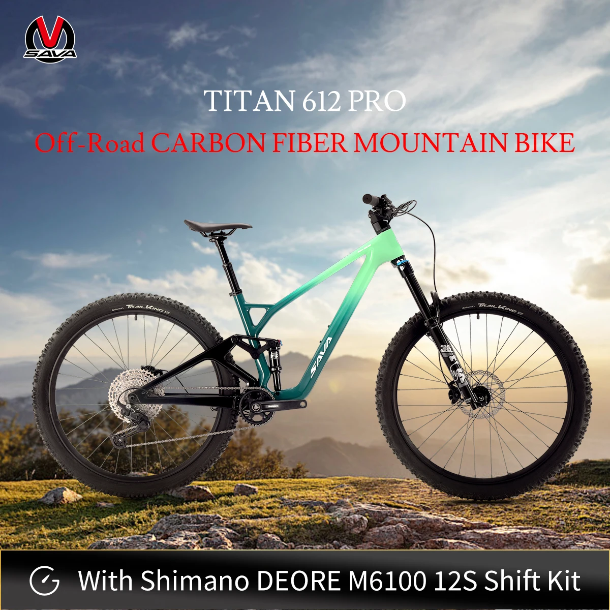 

SAVA 612 Pro Carbon Fiber Mountain Bike Suspension Cross-Country Class MTB 12 Speed with SHIMAN0 DEORE M6100 Kit