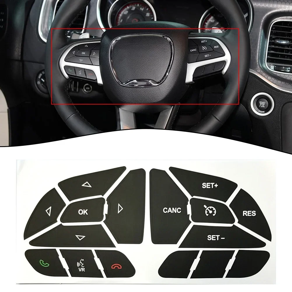 1 Set Black Car Button Repair Sticker For DODGE CHARGER 2016-2022 STEERING WHEEL BUTTON Decals Stickers car interior accessories