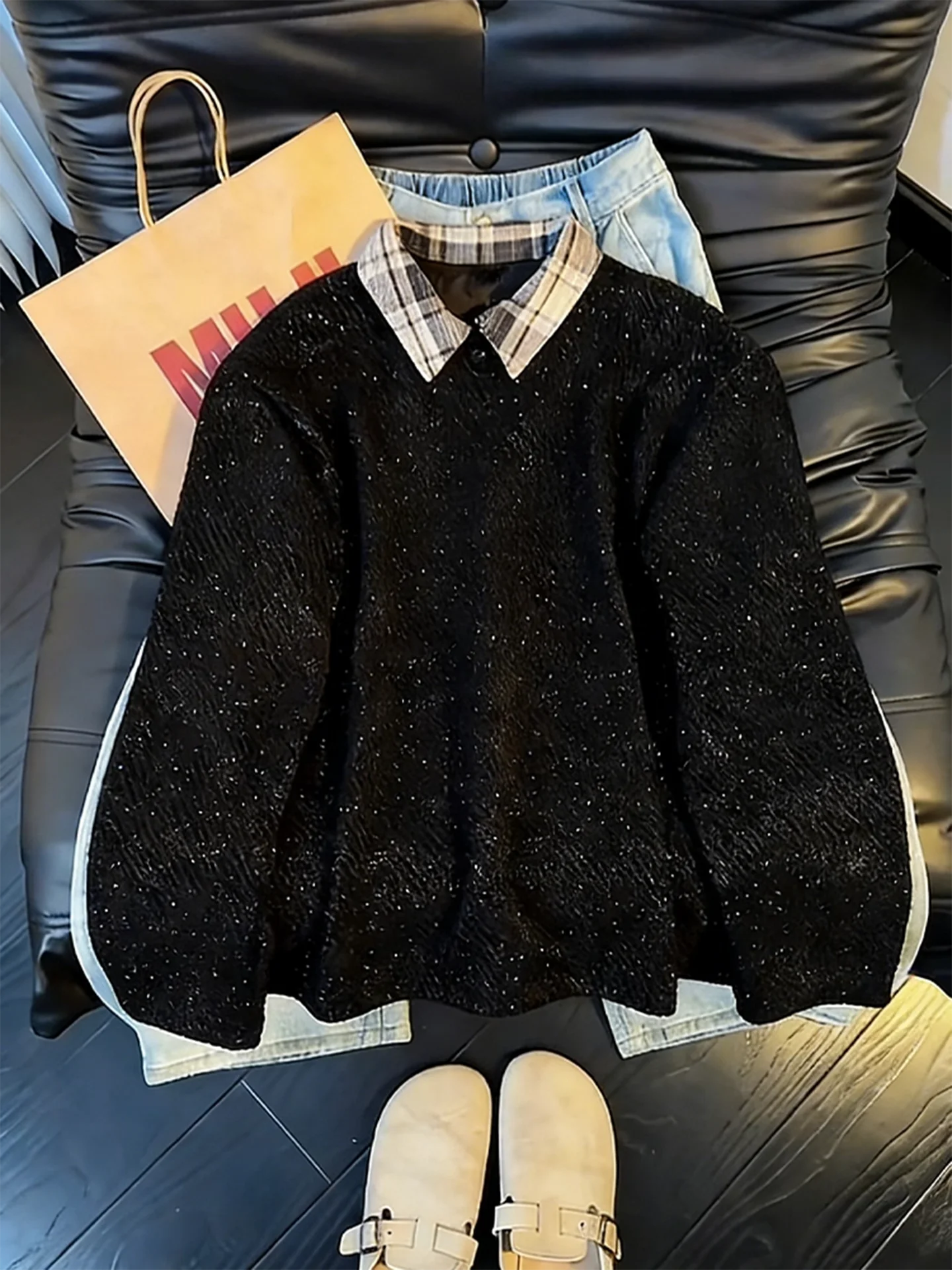 Thickened Flannel Plaid Collar Men's Sweatshirt Autumn Winter Long Sleeve T-Shirt Heavy Inner Shirt Casual Street Style Polye...