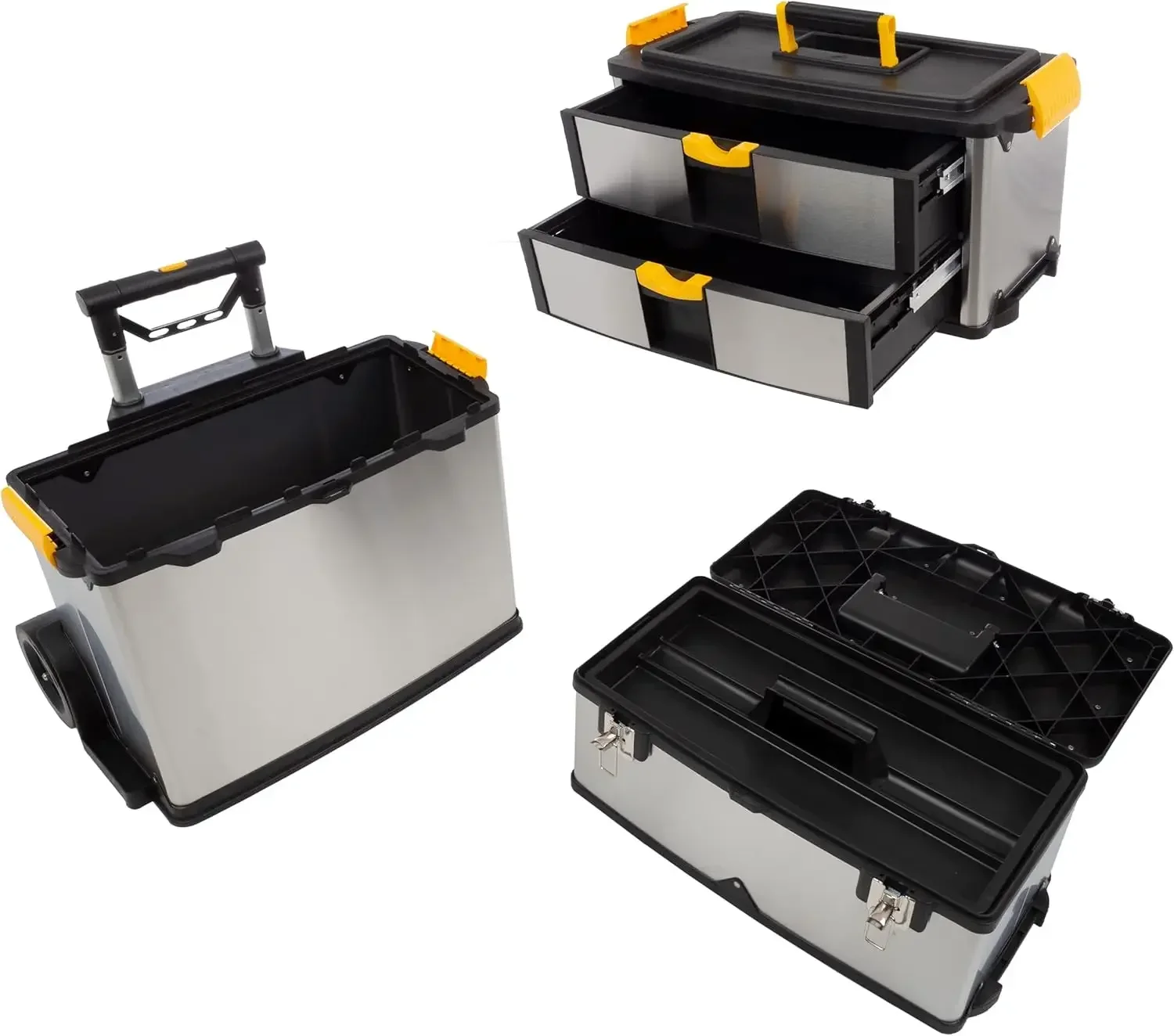Tool Box - Stainless-Steel Drawer Organizer with Wheels, Extendable Handle and Tough Latches - Rolling Tool Ches
