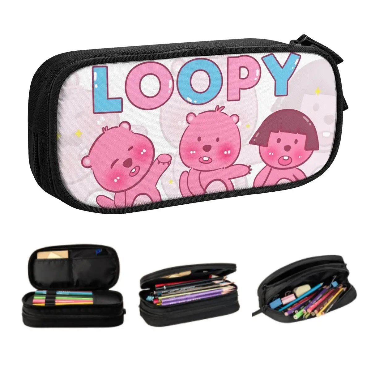 Custom L-Loopys Korean Pencil Case Boys Gilrs Large Storage Cartoon Movie Printing Pencil Pouch Students Stationery